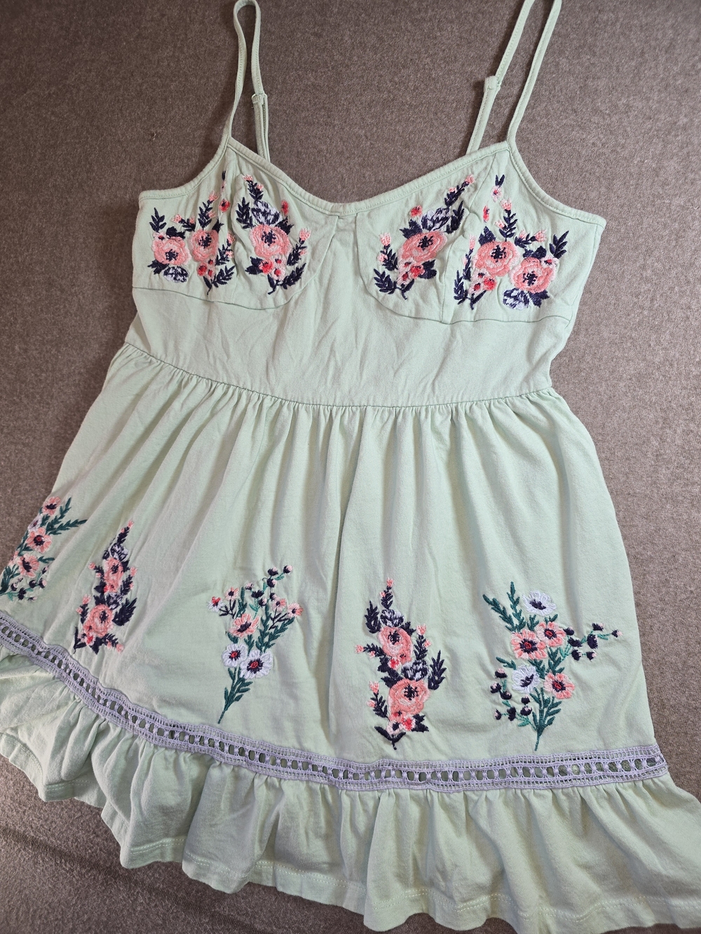 ASOS Soft Mint Cottagecore Embroidered Floral Tunic Adj Straps Women's Med